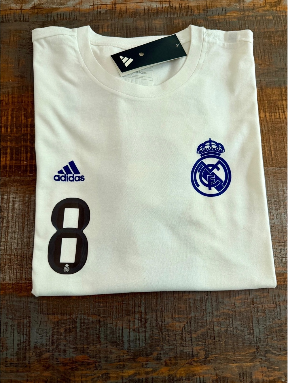 Small Adidas Real Madrid White Cotton T-shirt Fede Valverde #8